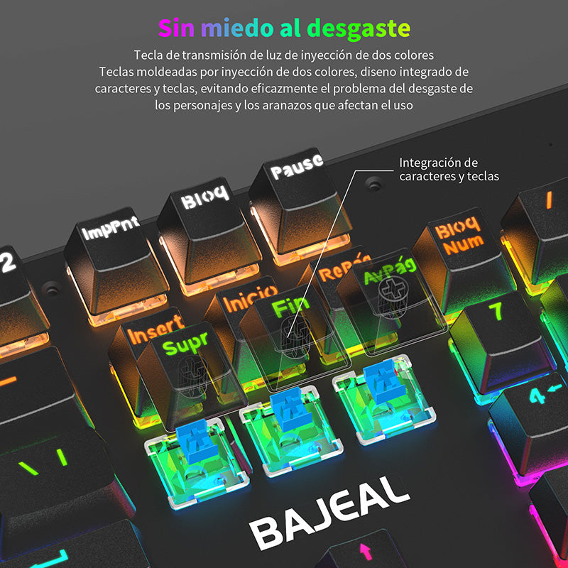 BAJEAL Wired 104 Keys Spanish Keyboard Backlit Computer Laptop Gaming Blue Switch Mechanical Keyboard - Black BAJEAL Wired 104 Keys Spanish Keyboard Backlit Computer Laptop Gaming Blue Switch Mechanical Keyboard - Black